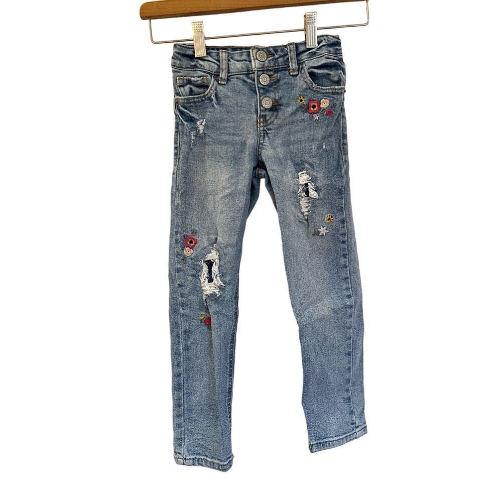 Cat & Jack Embroidered Jeans sz 5 adjustable waist tabs